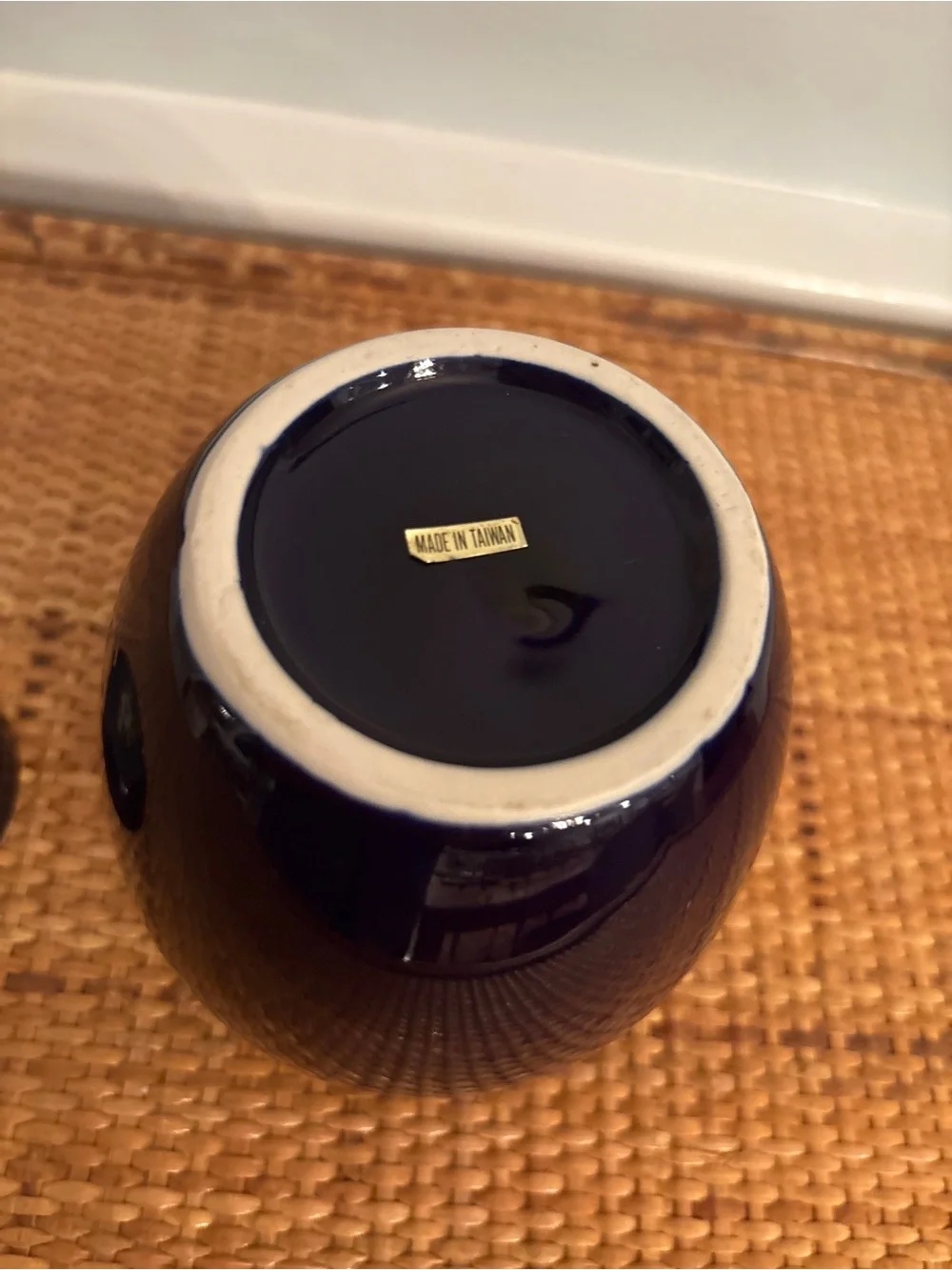 Vintage Cobalt Blue Ginger Jar with Pheasant & Floral Motif, Made in Taiwan 5.5